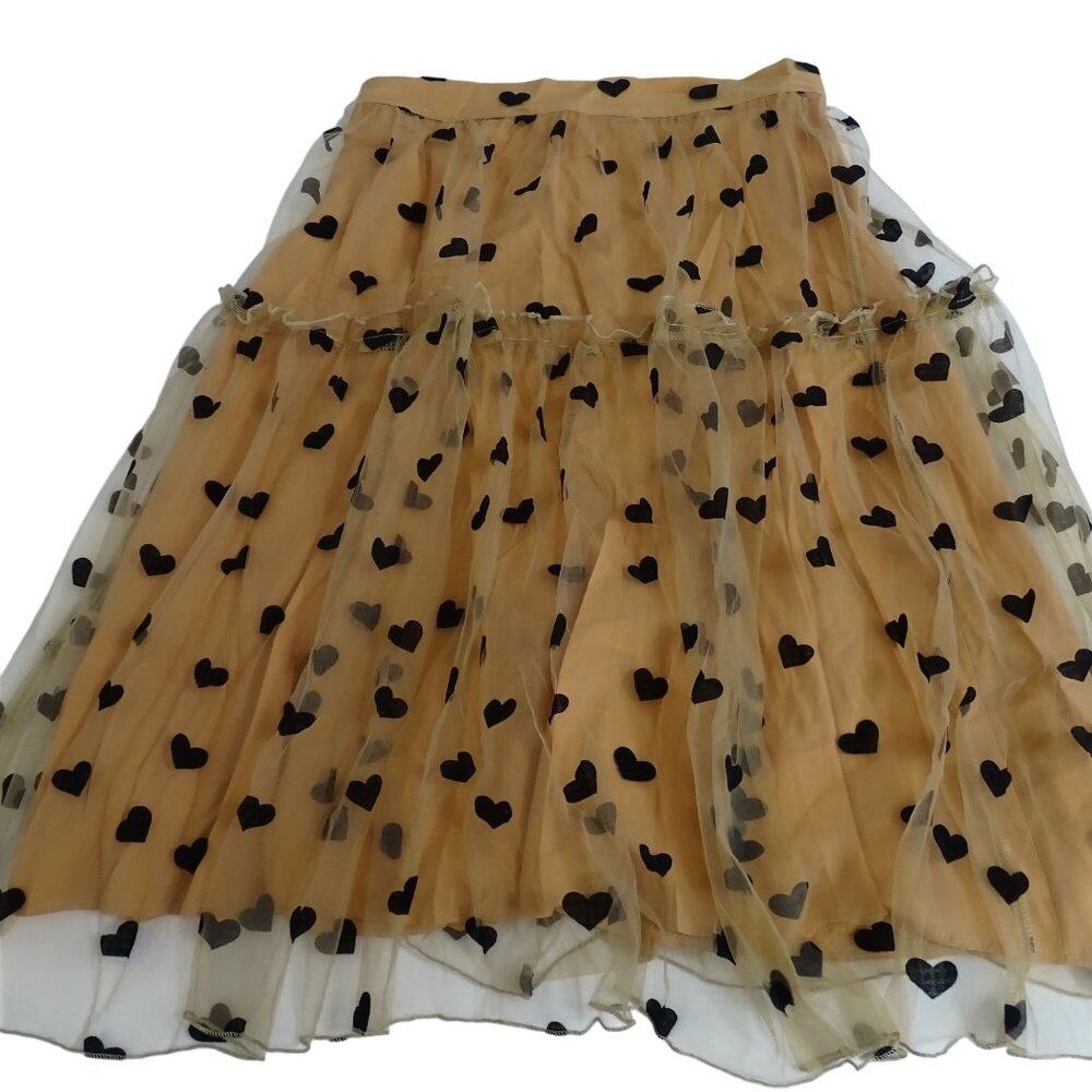 Shein Burnout Heart Layered Mesh Skirt Flowy Women Size L US 8-10 Zipper Closure